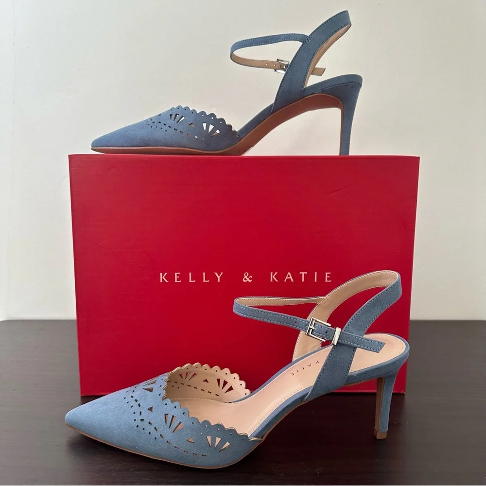 Kelly & Katie Pointed Toe Blue Microsuede Pumps, Size 10 Women's Heels New